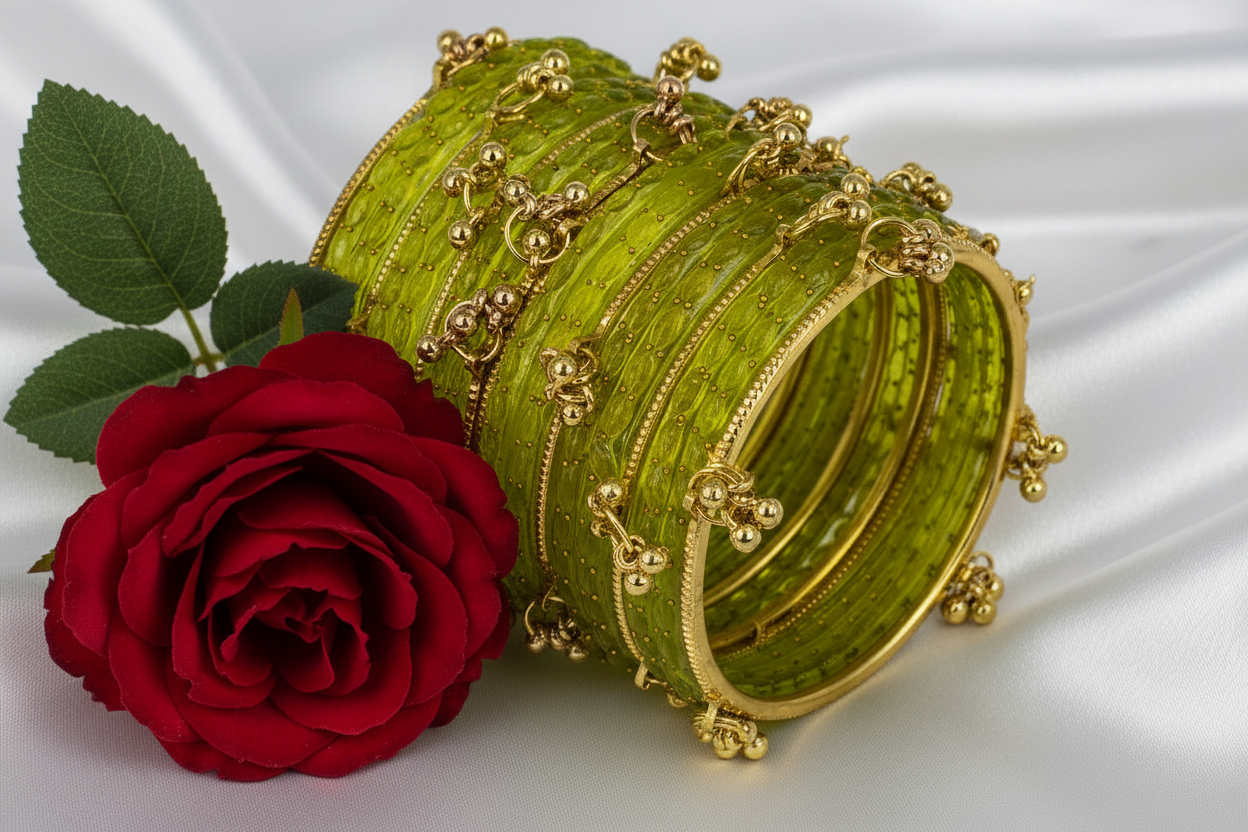 Royal Kashmiri Elegance with Rain Drop Glass Bangles – Make Every Occasion Special (Dhani) - PREMIUM QUALITY