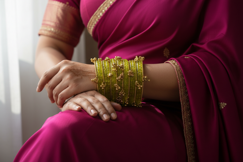 Royal Kashmiri Elegance with Rain Drop Glass Bangles – Make Every Occasion Special (Dhani) - PREMIUM QUALITY