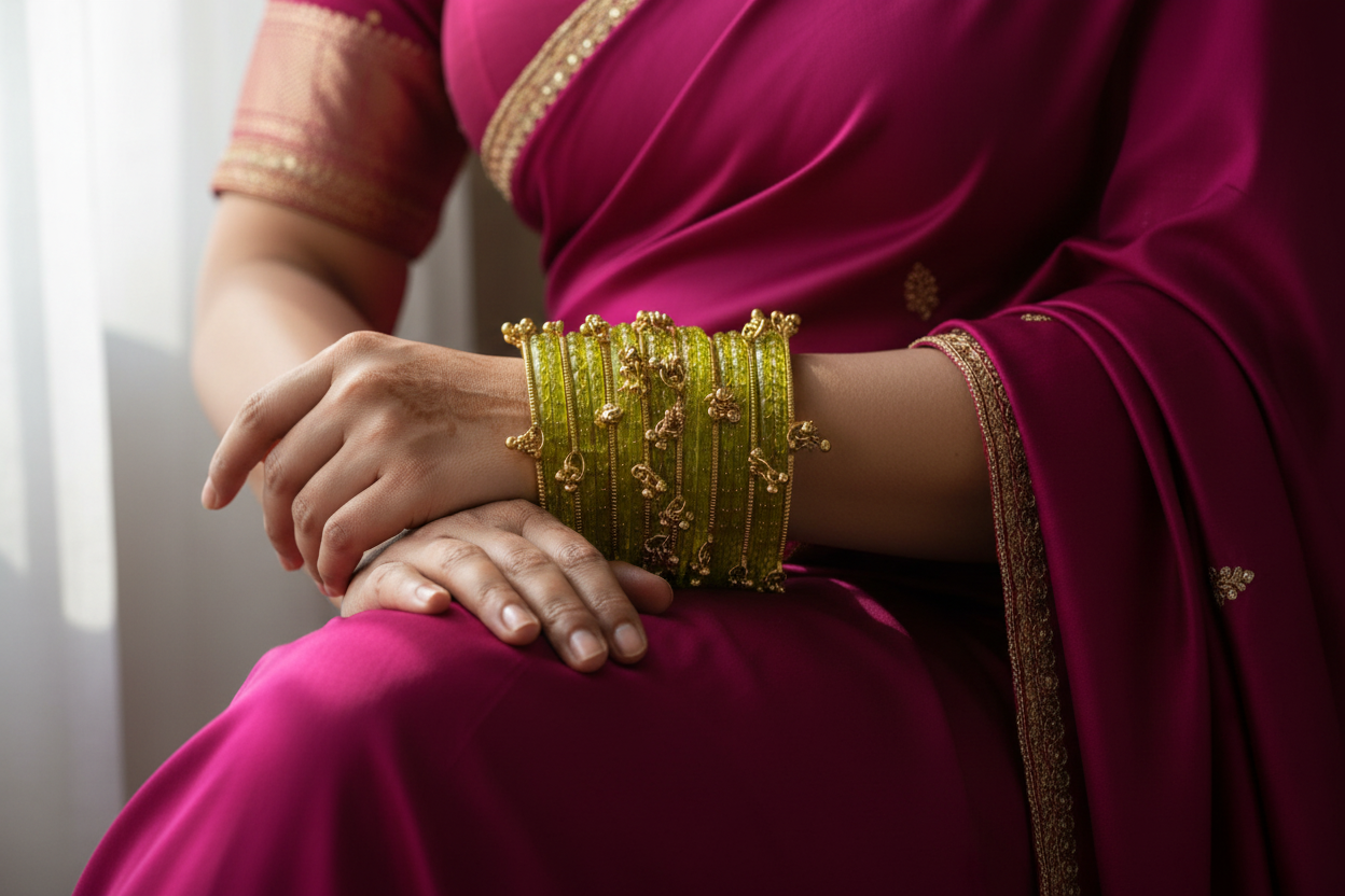 Royal Kashmiri Elegance with Rain Drop Glass Bangles – Make Every Occasion Special (Dhani) - PREMIUM QUALITY