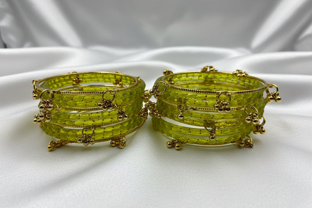 Royal Kashmiri Elegance with Rain Drop Glass Bangles – Make Every Occasion Special (Dhani) - PREMIUM QUALITY