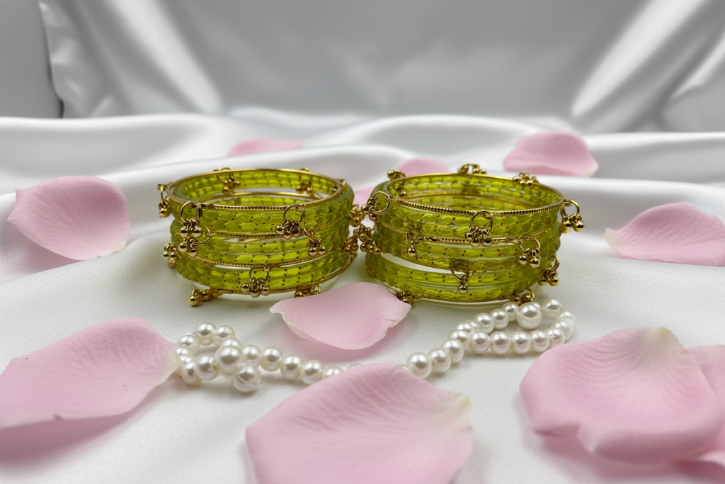 Royal Kashmiri Elegance with Rain Drop Glass Bangles – Make Every Occasion Special (Dhani) - PREMIUM QUALITY