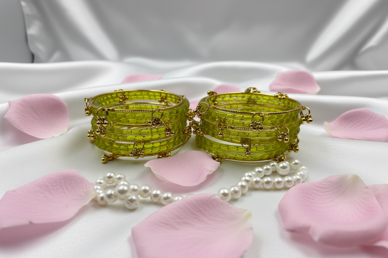 Royal Kashmiri Elegance with Rain Drop Glass Bangles – Make Every Occasion Special (Dhani) - PREMIUM QUALITY