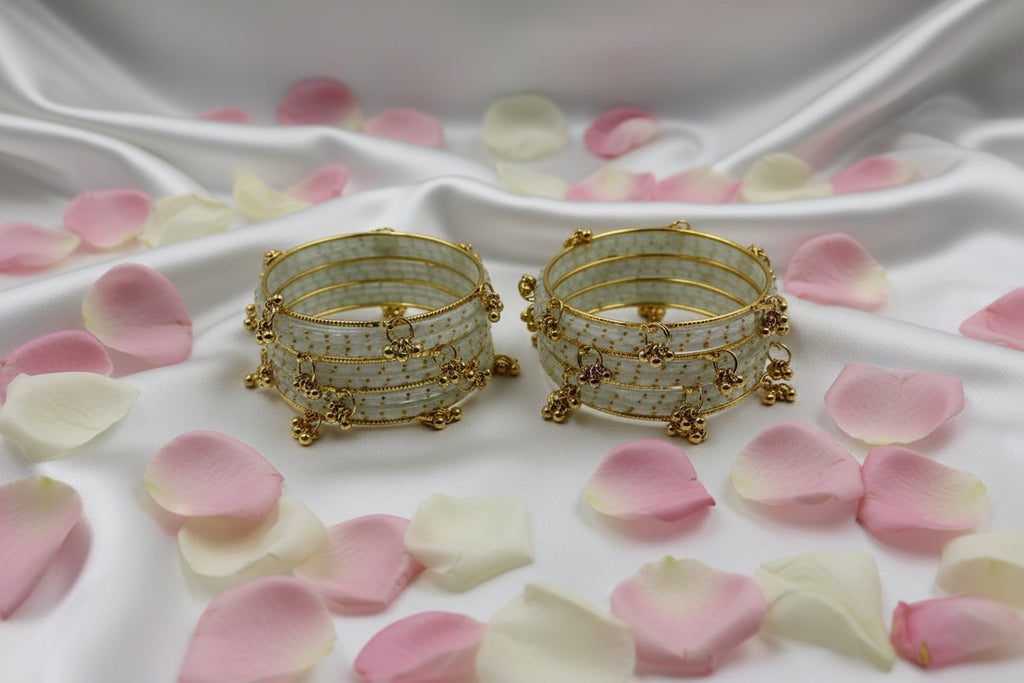 Royal Kashmiri Elegance with Rain Drop Glass Bangles – Make Every Occasion Special (White) - PREMIUM QUALITY