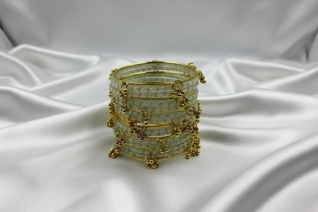 Royal Kashmiri Elegance with Rain Drop Glass Bangles – Make Every Occasion Special (White) - PREMIUM QUALITY