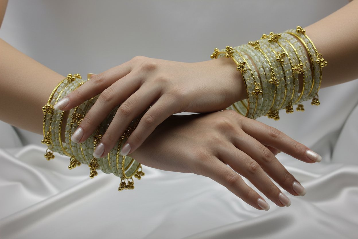 Royal Kashmiri Elegance with Rain Drop Glass Bangles – Make Every Occasion Special (White) - PREMIUM QUALITY