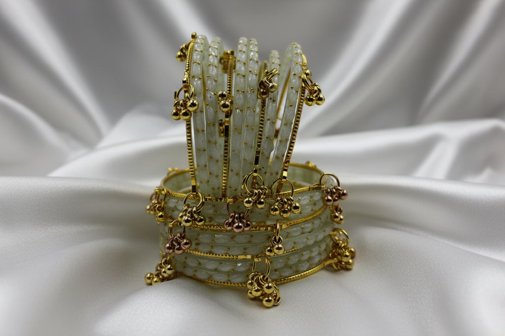 Royal Kashmiri Elegance with Rain Drop Glass Bangles – Make Every Occasion Special (White) - PREMIUM QUALITY