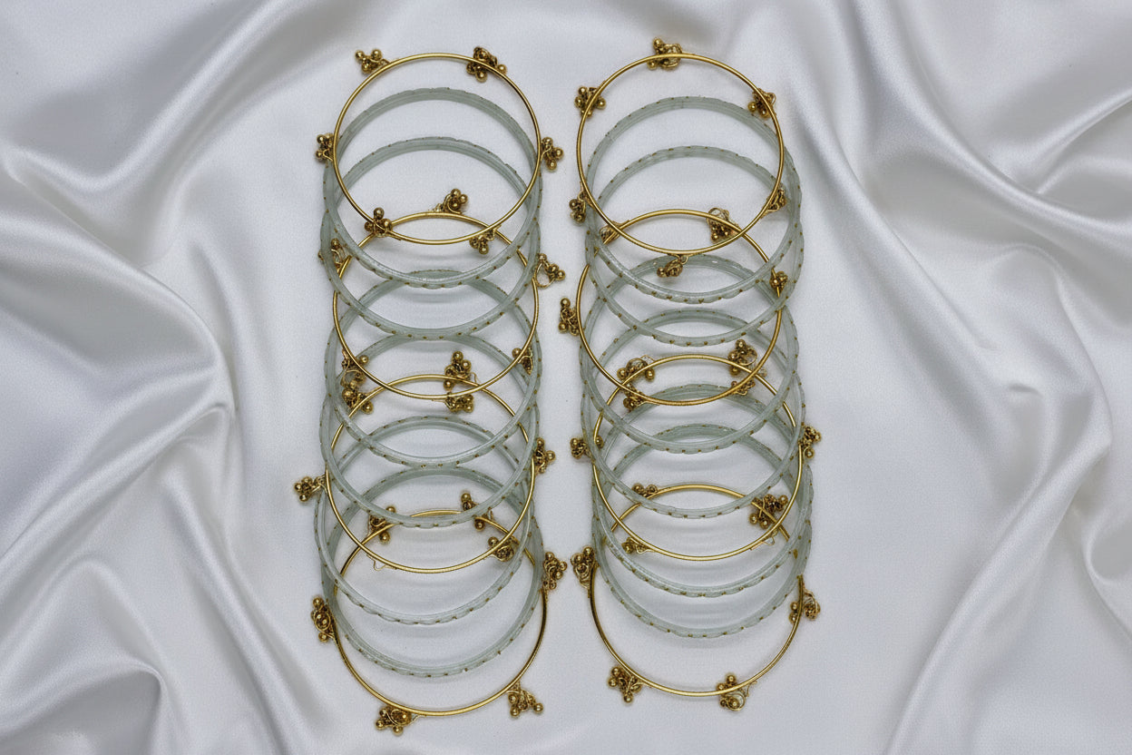 Royal Kashmiri Elegance with Rain Drop Glass Bangles – Make Every Occasion Special (White) - PREMIUM QUALITY