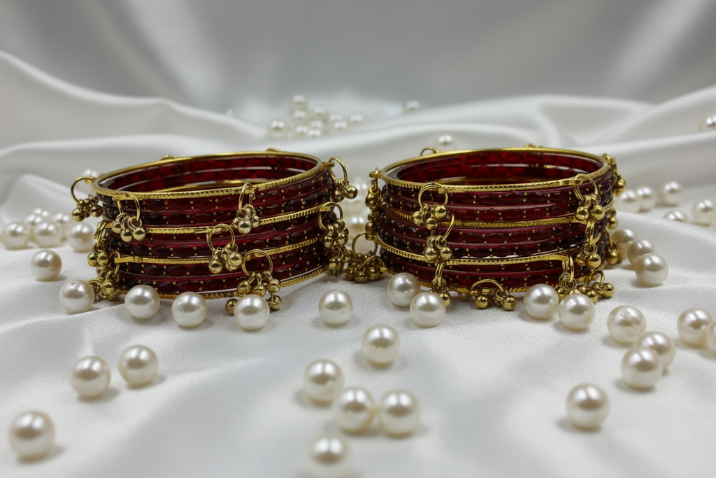 Royal Kashmiri Elegance with Rain Drop Glass Bangles – Make Every Occasion Special (Dark - Maroon) -  PREMIUM QUALITY